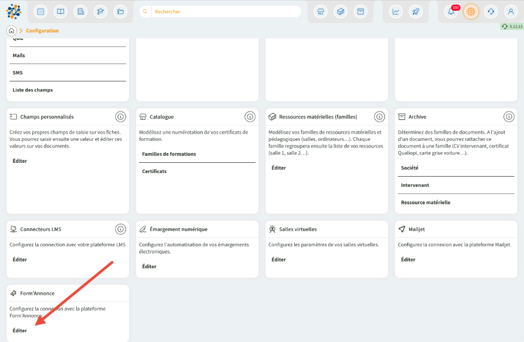 Accès rapide à la configuration Form'Annonce dans Formdev