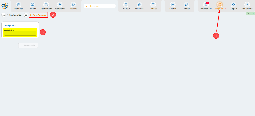 Saisie de la clé secrète Form'Annonce dans Formdev